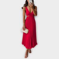 Elegantní midi večerní šaty s plisováním
