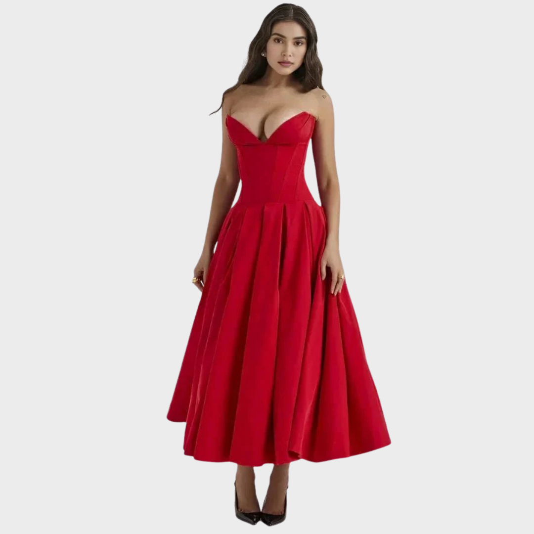 Marta Elegantní midi šaty, barva červená