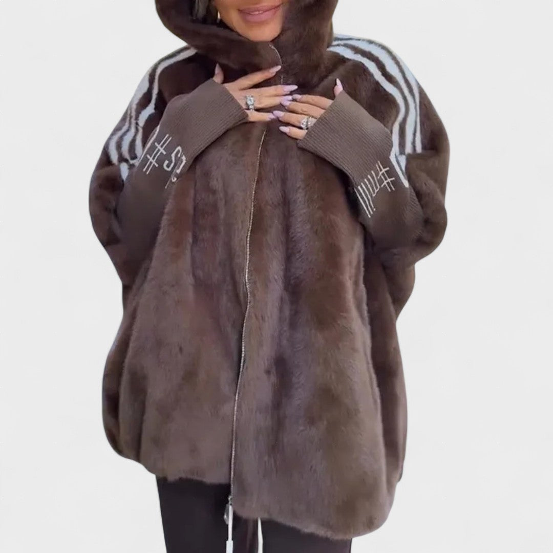 Nina Dámský kabát s kapucí, barva hnědá