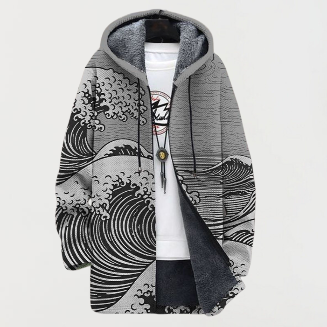Vlasta – kabát s vlnovým vzorem – Světle modrá