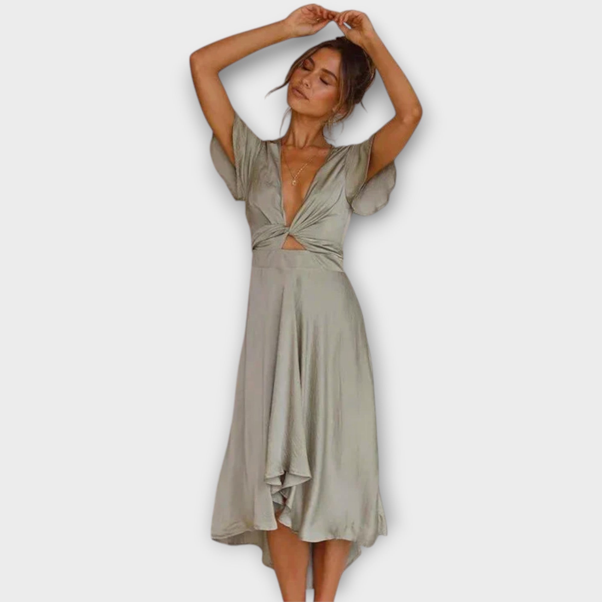 Elise Elegantní midi šaty s výstřihem, barva zelená
