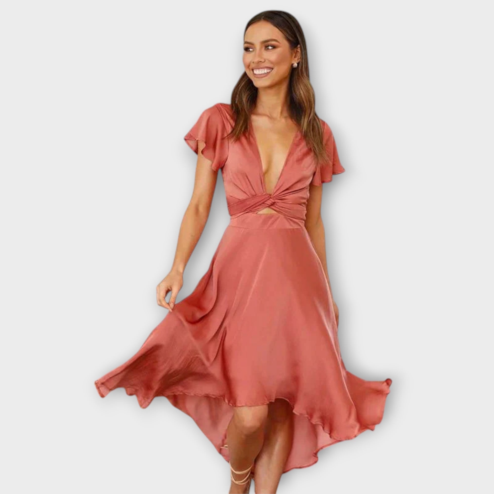 Elise Elegantní midi šaty s výstřihem, barva růžová