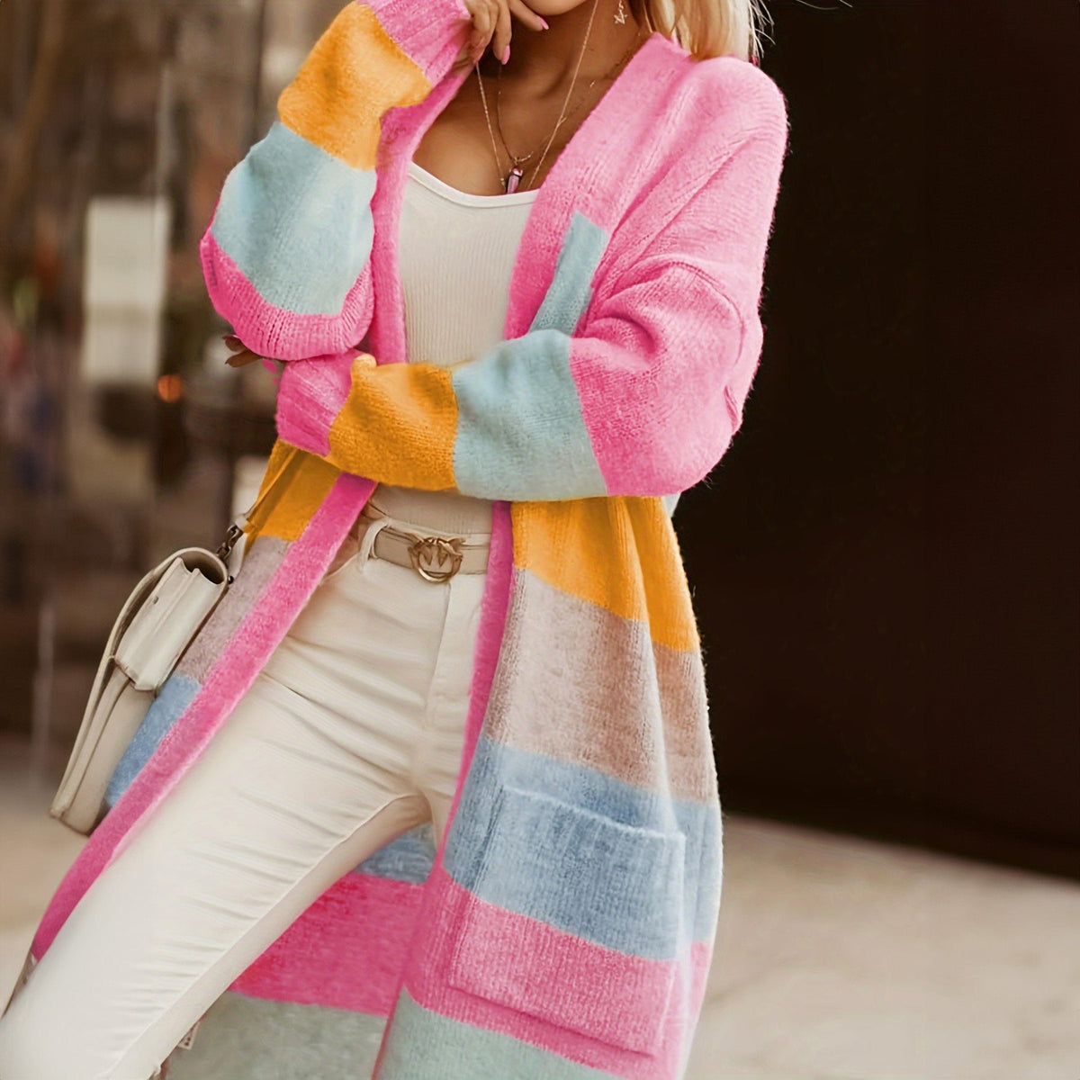 Valeria Pruhované pletený kardigan