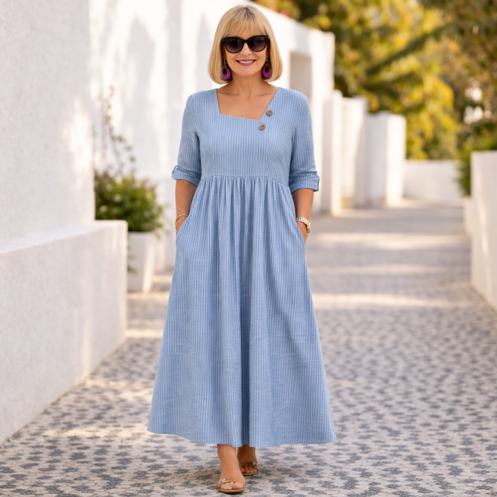 Elise Elegantní midi šaty, barva modrá
