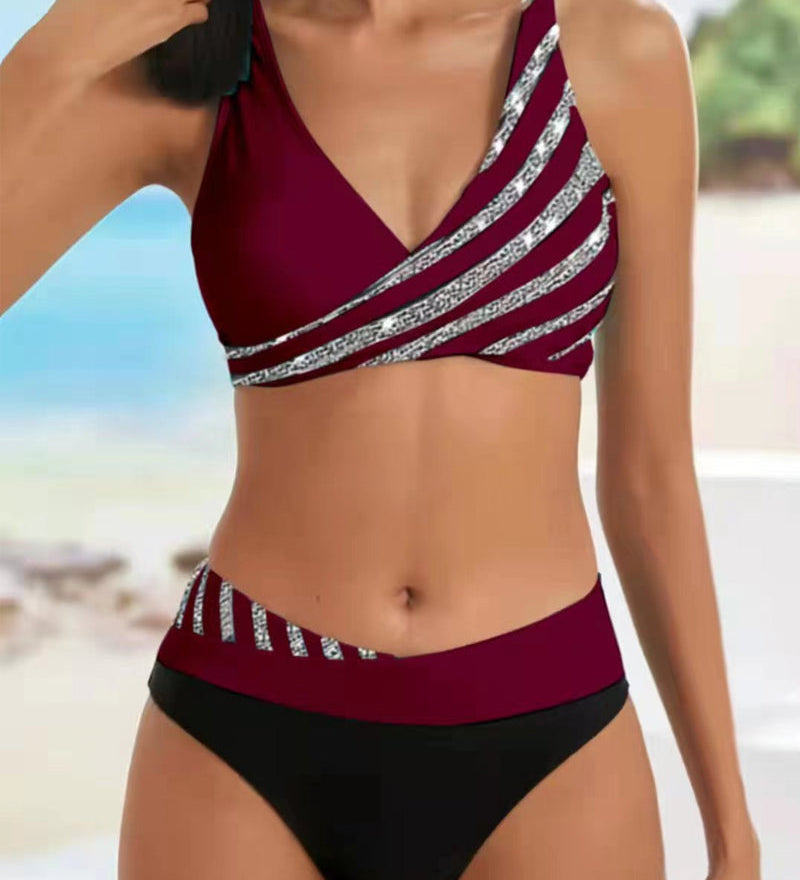 Luna Vzorované bikiny, barva vínová