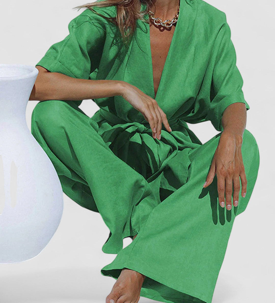 Elena Dámské kalhoty oversized střihu, barva zelená