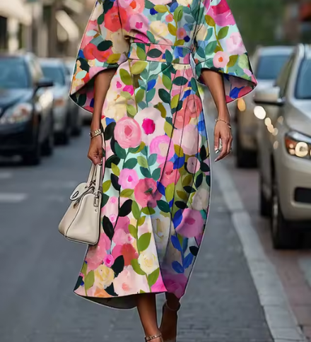 Nina Květované elegantní šaty, barva růžová