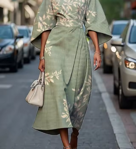 Nina Květované elegantní šaty, barva zelená