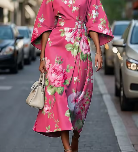 Nina Květované elegantní šaty, barva růžová