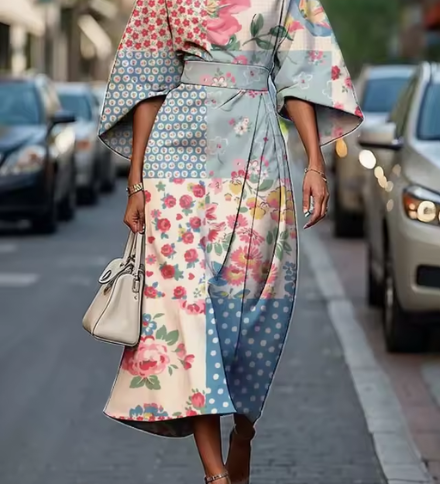 Nina Květované elegantní šaty, barva růžová