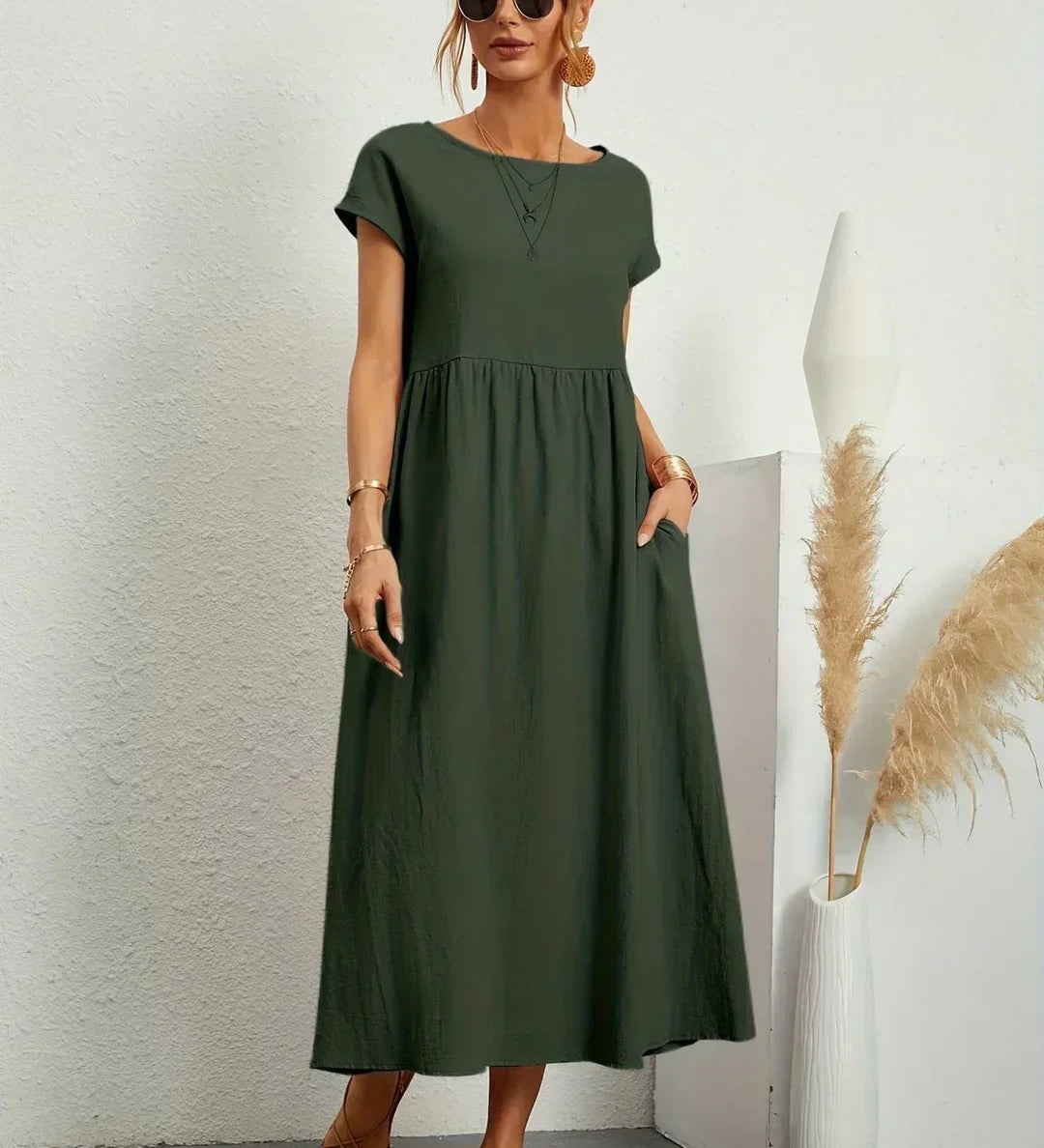 Nina Volné midi šaty, barva zelená
