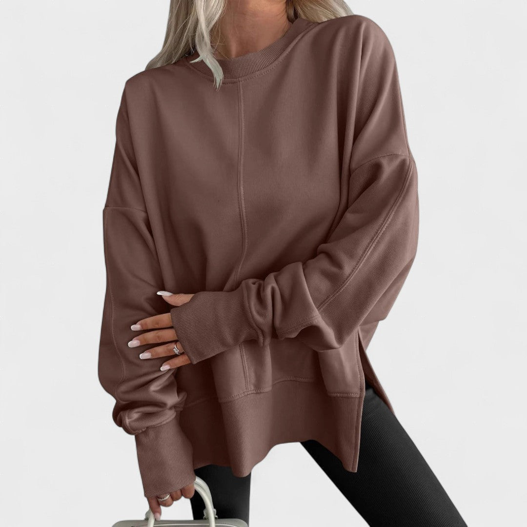Mira Pohodlné ležérní svetr oversized střihu, barva hnědá