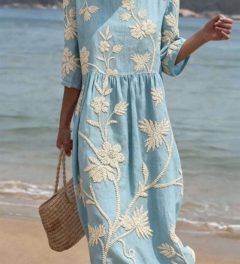 Nina Vintage midi šaty, barva modrá