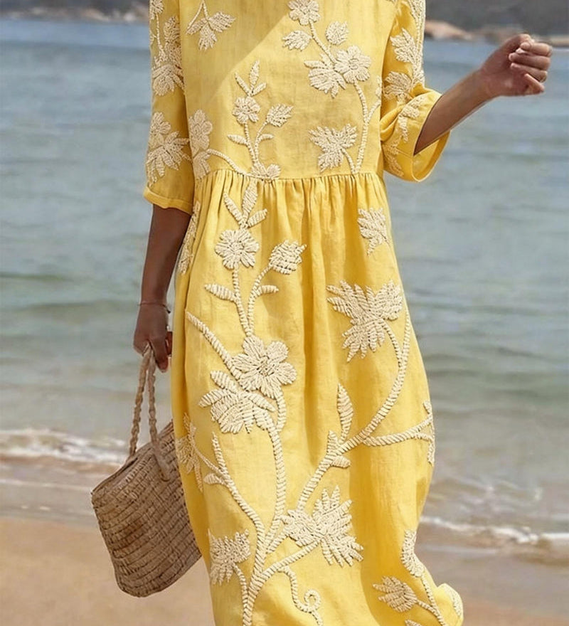 Nina Vintage midi šaty, barva žlutá
