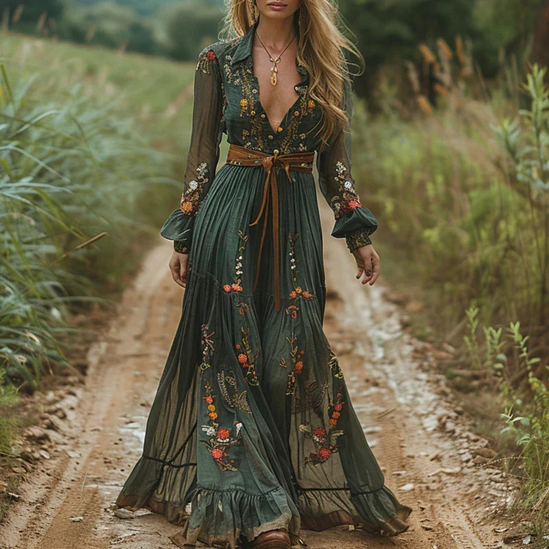 Capri Boho maxi šaty, barva zelená