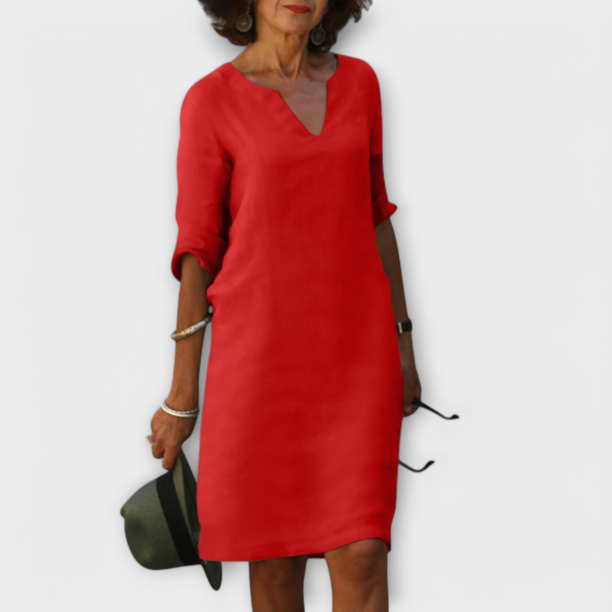 Clara Pohodlné šaty s výstřihem, barva červená