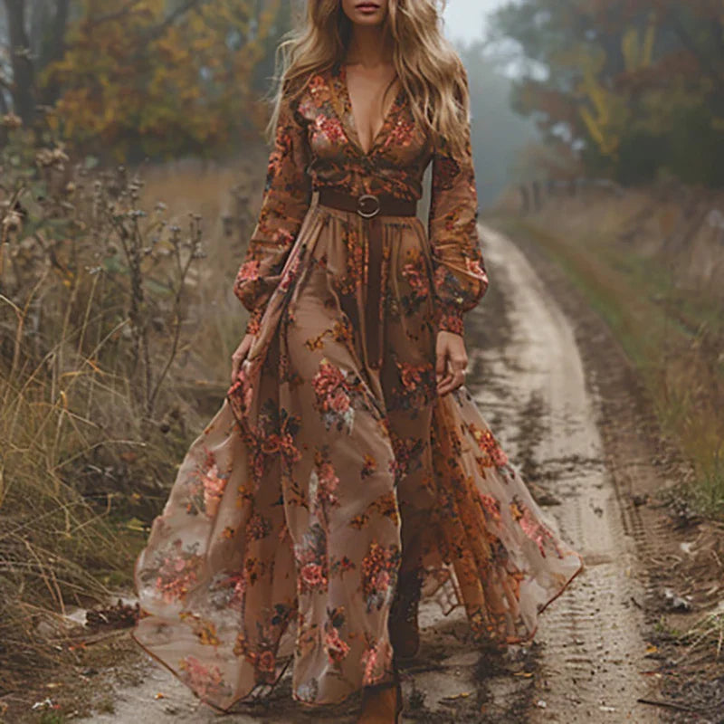 Capri Boho maxi šaty, barva hnědá
