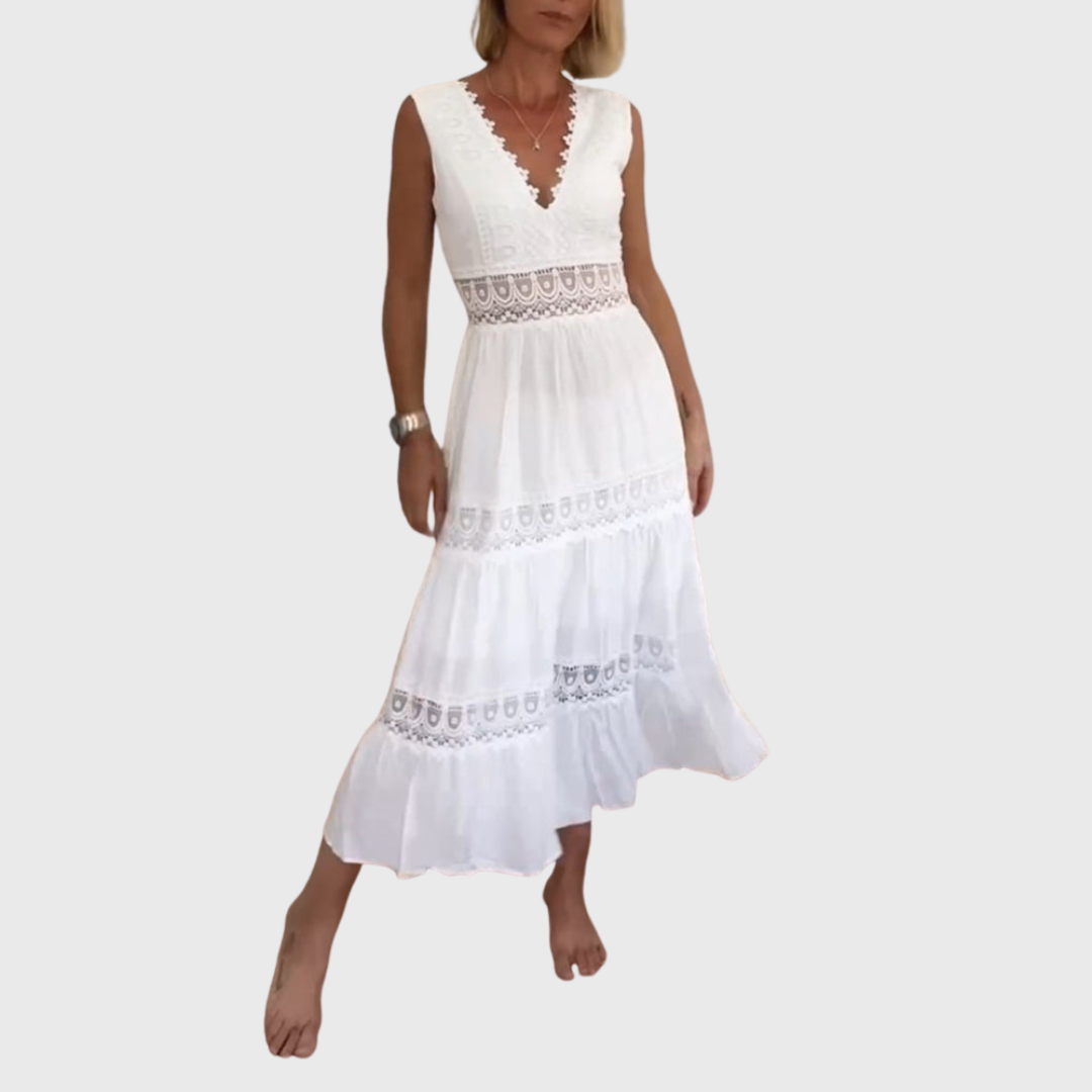Siena Boho midi šaty bez rukávů, barva bílá