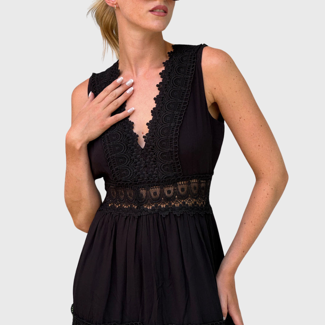 Siena Boho midi šaty bez rukávů, barva černá