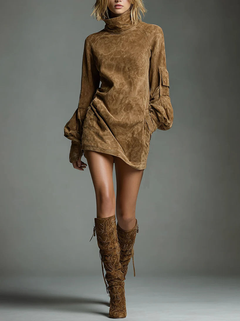 sara-minivestido-holgado-de-ante-con-cuello-alto