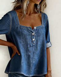 Avelína™ | Košile z denimu s čtvercovým límcem
