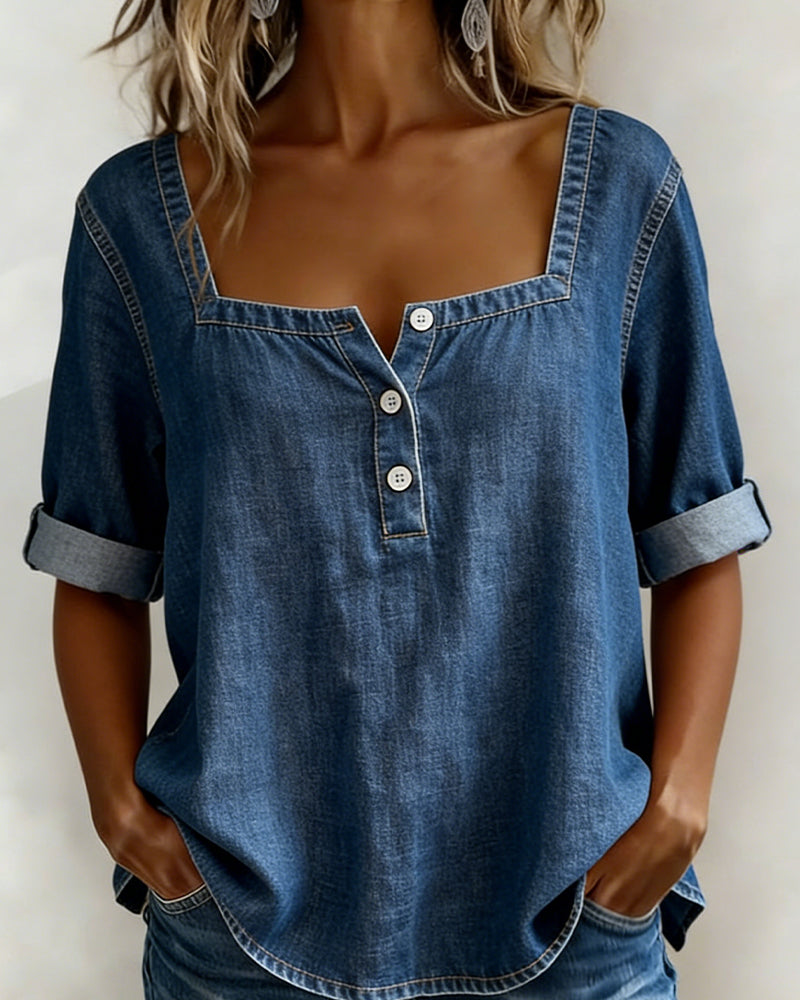 Avelína™ | Košile z denimu s čtvercovým límcem