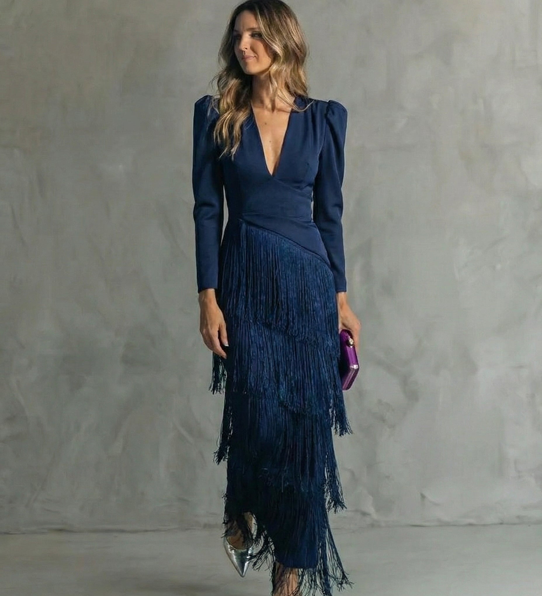 Capri Elegantní midi šaty, barva modrá