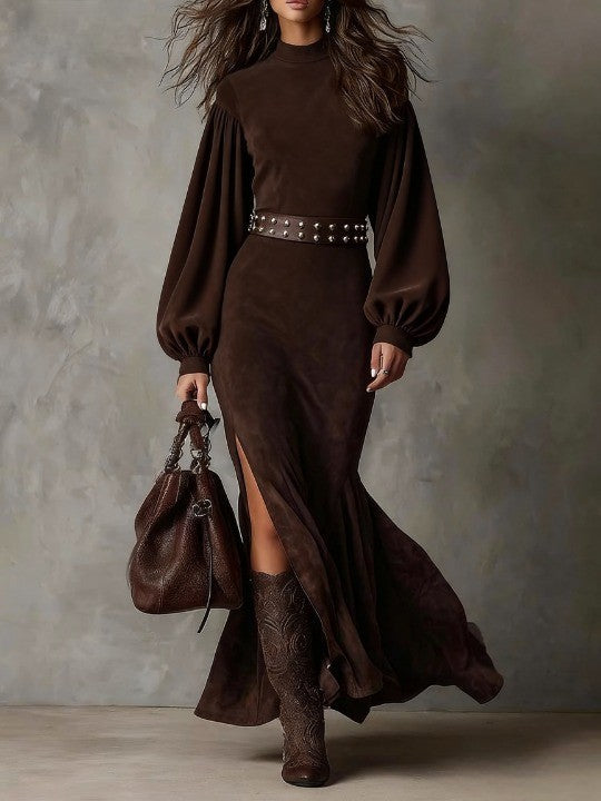 Lunori Harriet Midi šaty z vintage semiše