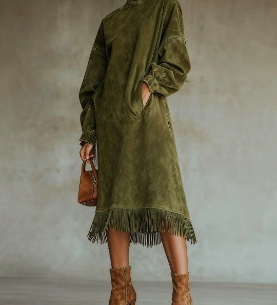 Siena Vintage midi šaty s rolákem, barva zelená