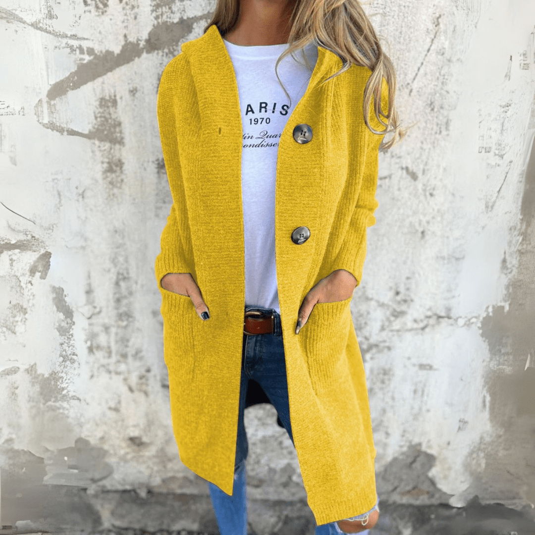 Nina Elegantní pletený kardigan, barva žlutá