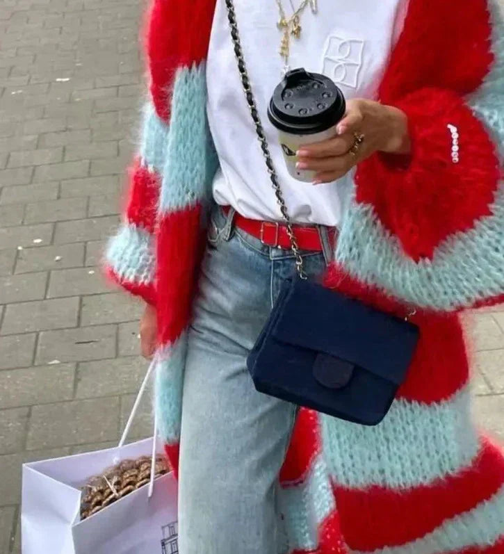 Luna Pletený kardigan oversized střihu, barva červená