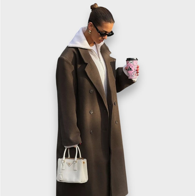 Siena Dámský kabát oversized střihu, barva hnědá